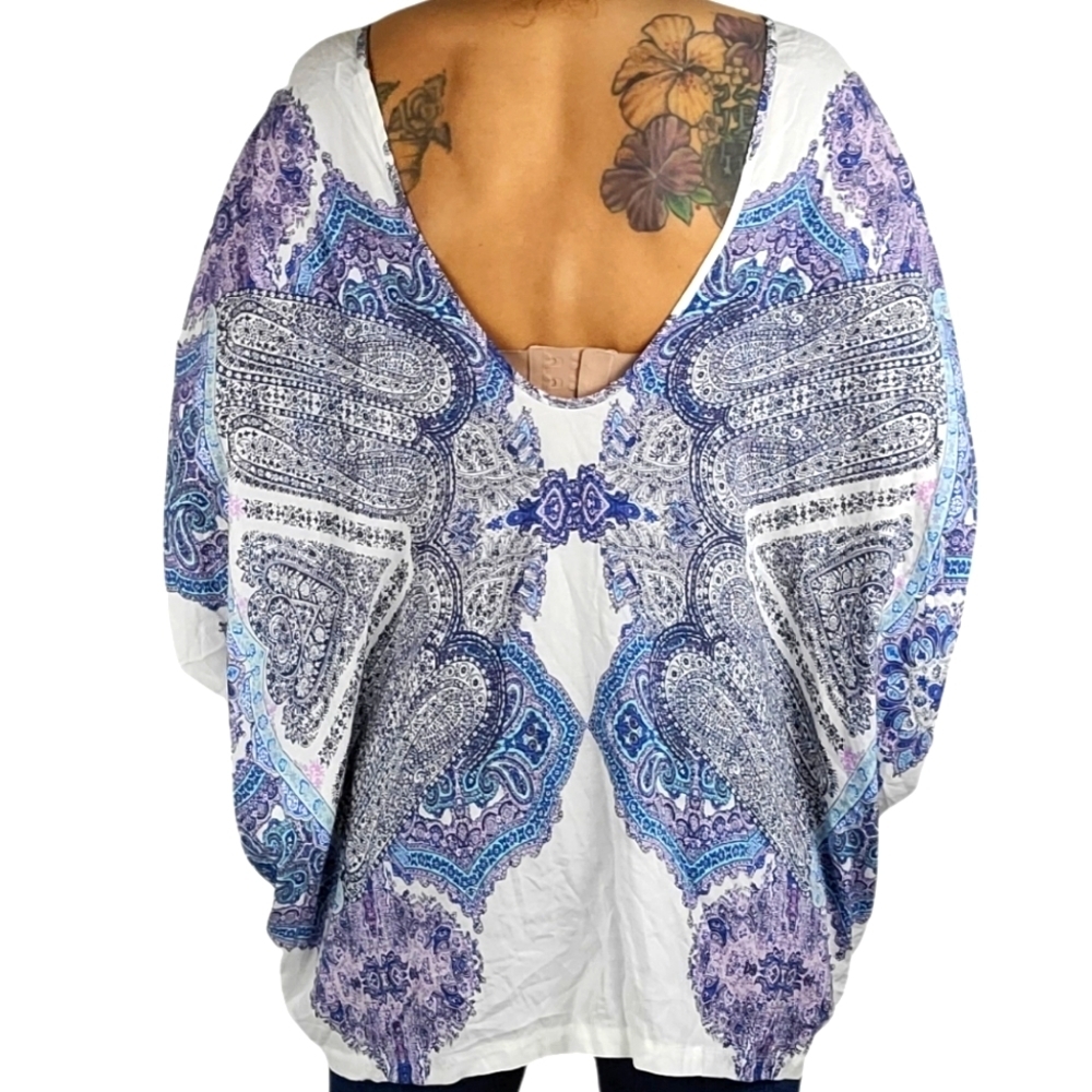 Victoria's Secret Oversized Midi Night Dress Size X Small White/Blue Paisley - Picture 4 of 6